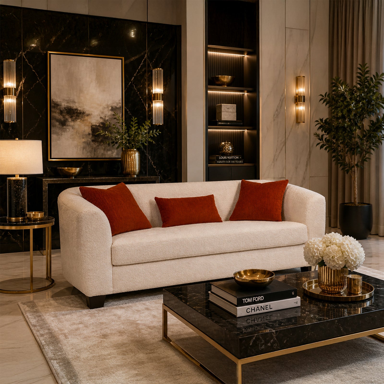 Everrest Fabric Sofa with Accent Cushions, Cream - Coja