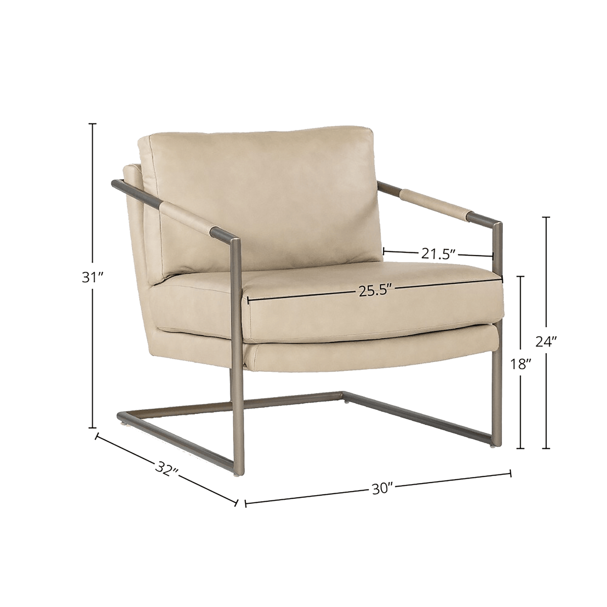 Faulkton Leather and Metal Chair, Cream