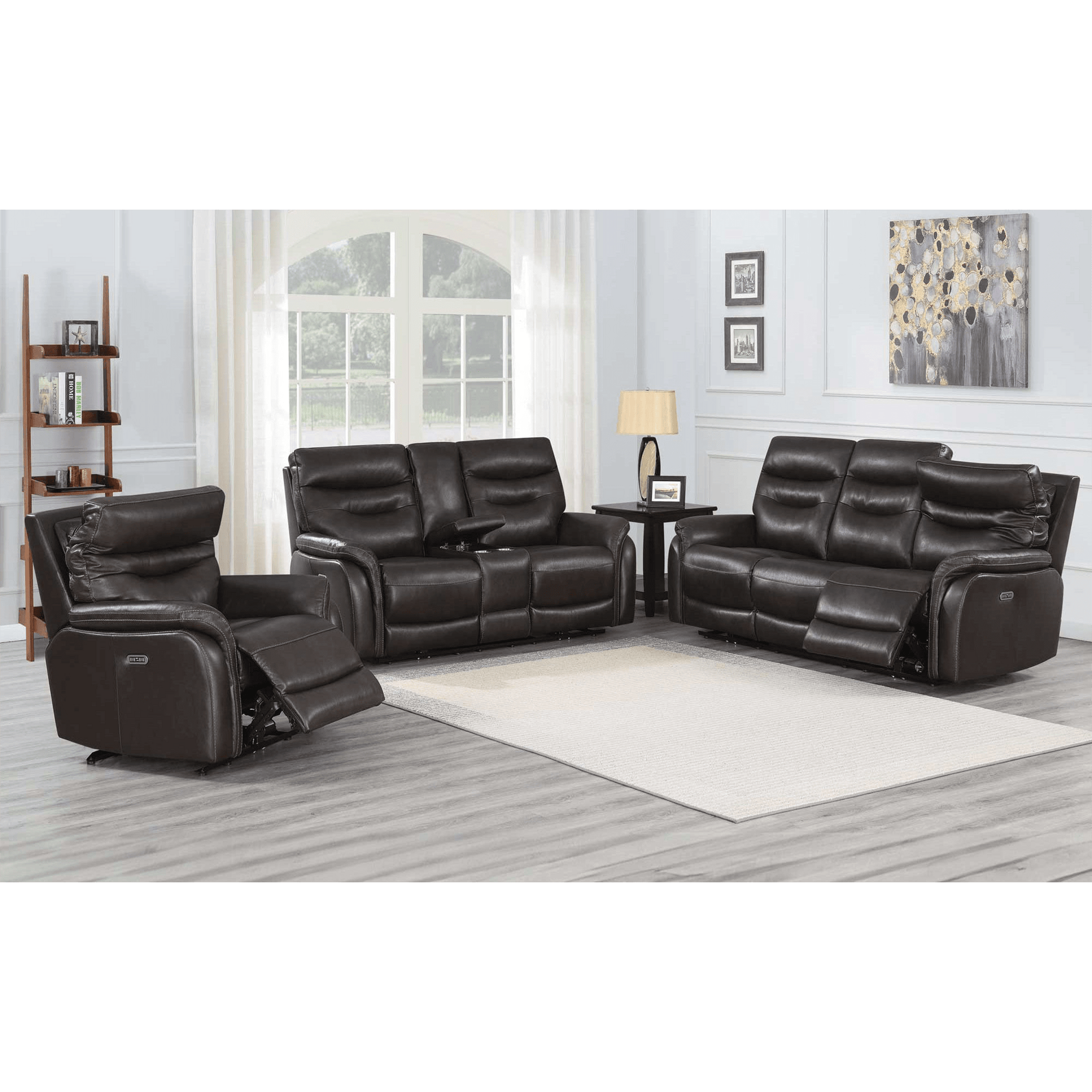 Favara Power Reclining Sofa, Loveseat and Chair Set with Articulating Headrest and USB Port, Leather