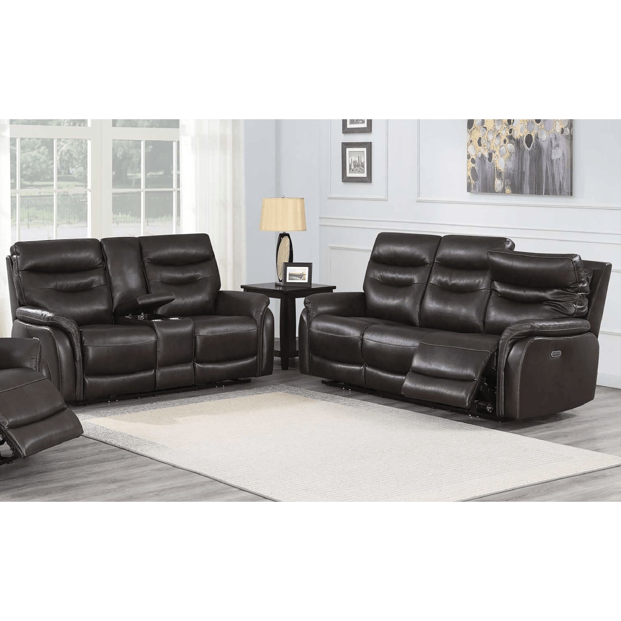 Favara Power Reclining Sofa and Loveseat Set with Articulating Headrest and USB Port, Leather - Coja