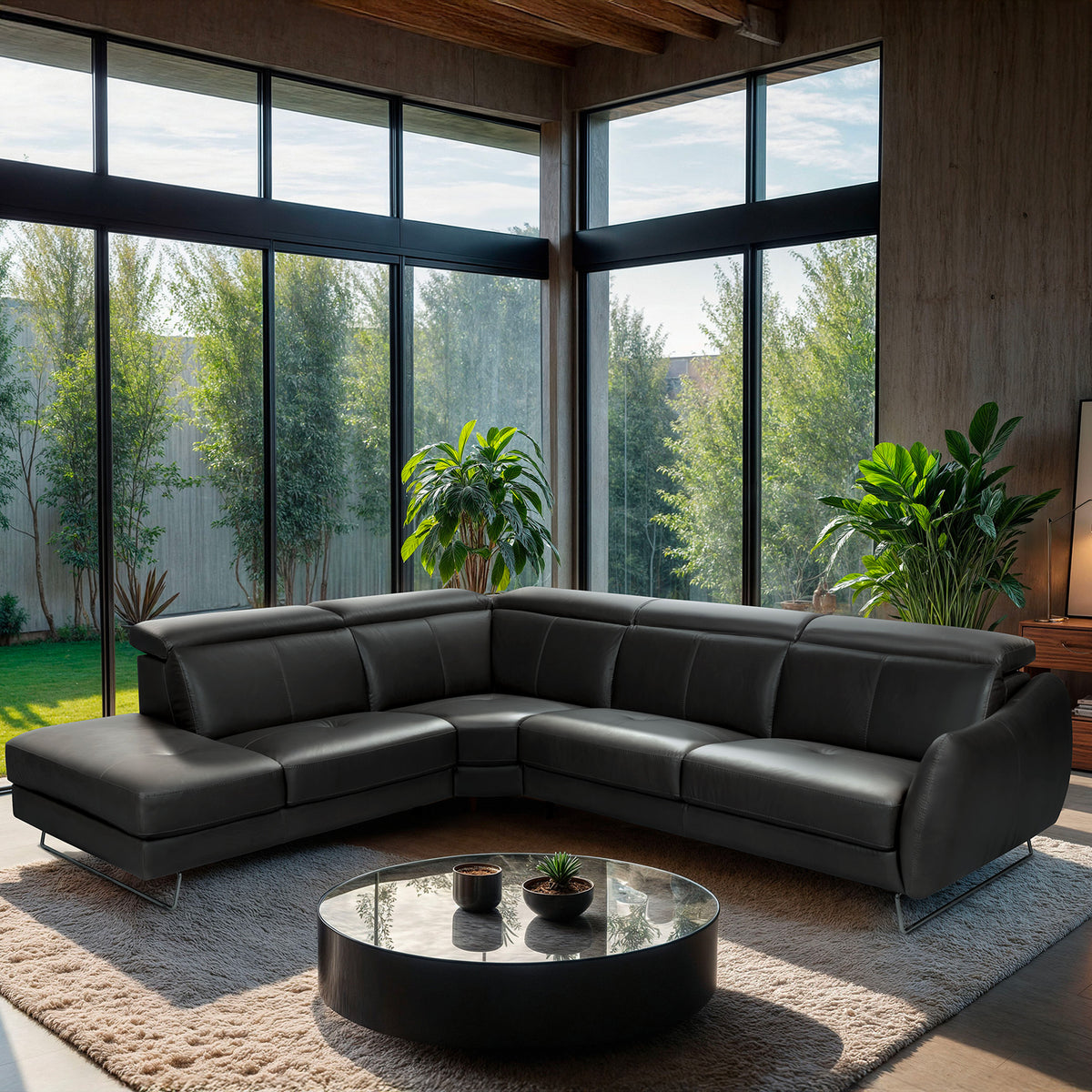 Firenze Italian Leather Sectional with Chaise – Dark Gray - Coja