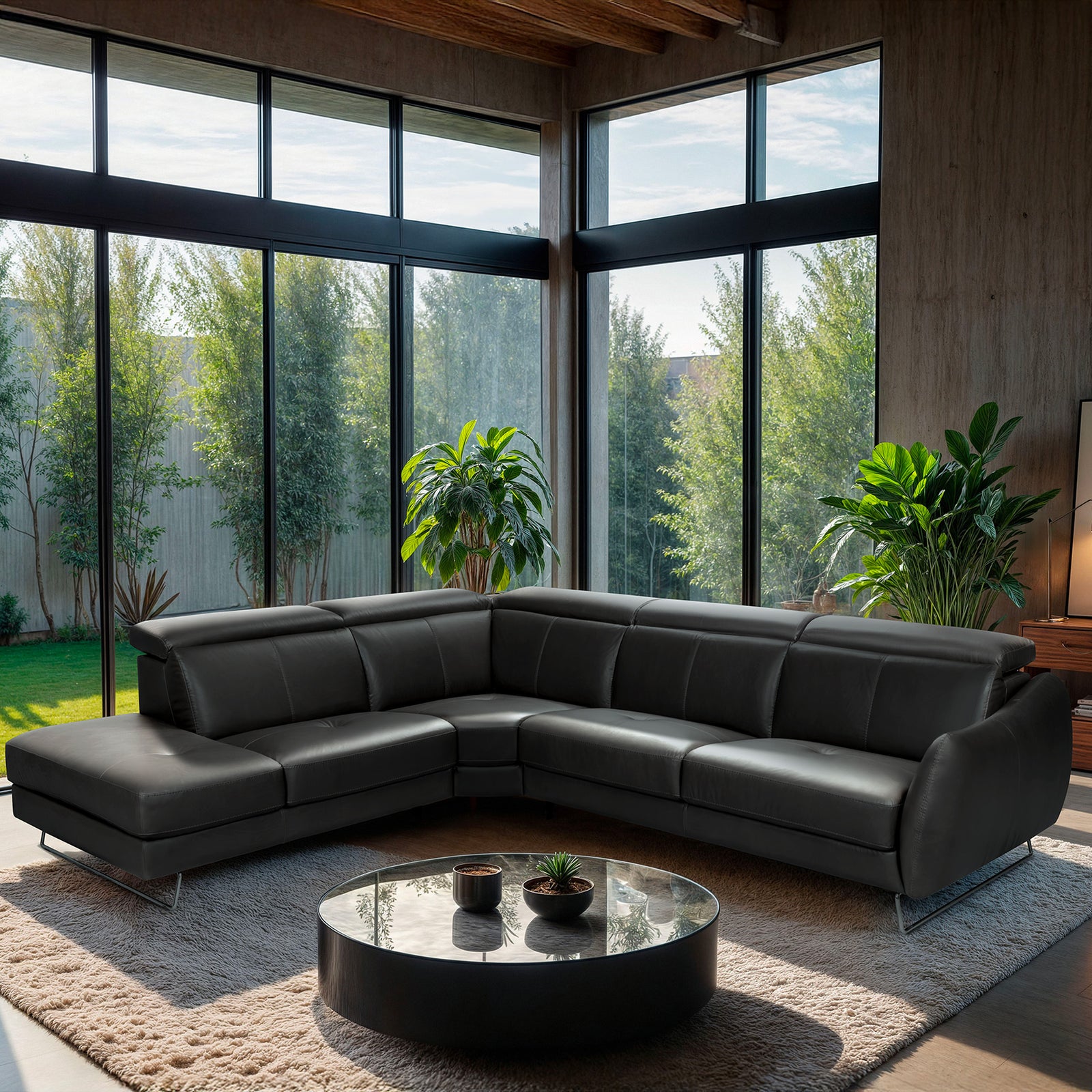 Firenze Italian Leather Sectional with Chaise – Dark Gray