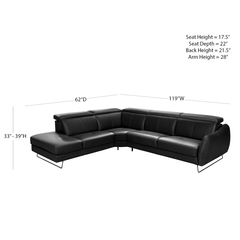 Firenze Italian Leather Sectional with Chaise – Dark Gray - Coja