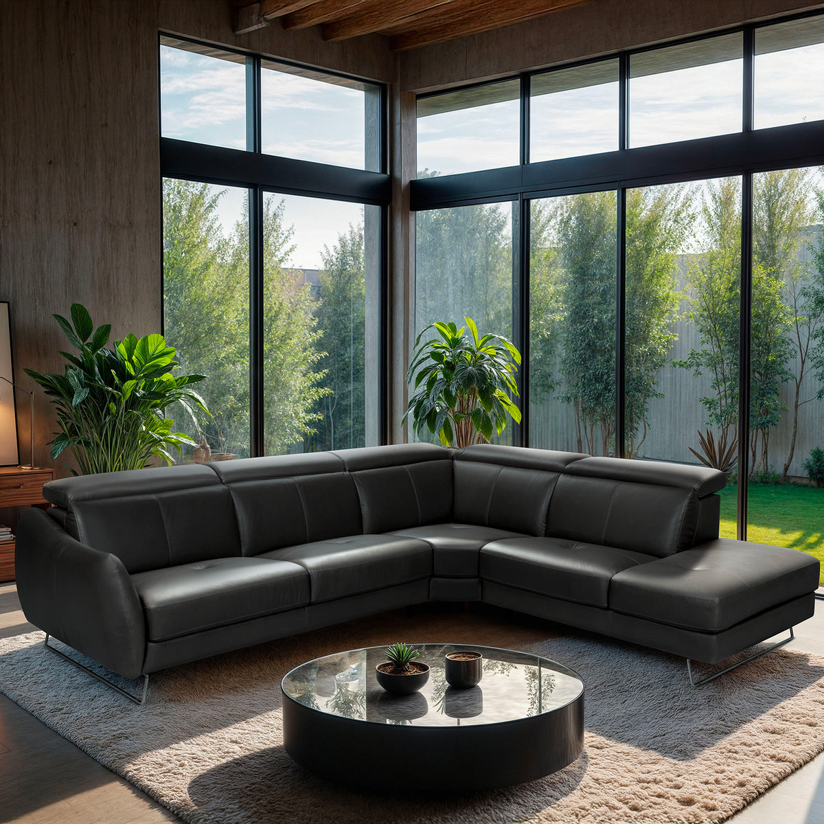 Firenze Italian Leather Sectional with Chaise – Dark Gray - Coja