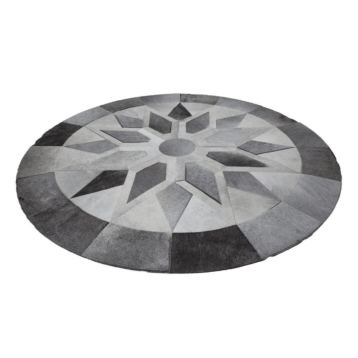 Hematite Geometric Hair On Leather Rug, Round 8&#39; - Coja