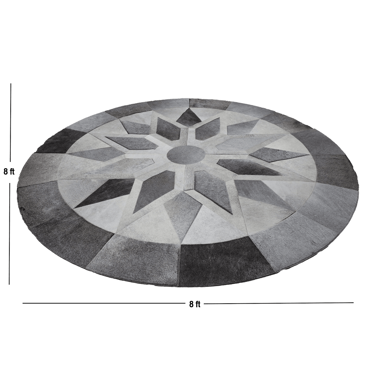 Hematite Geometric Hair On Leather Rug, Round 8&#39; - Coja