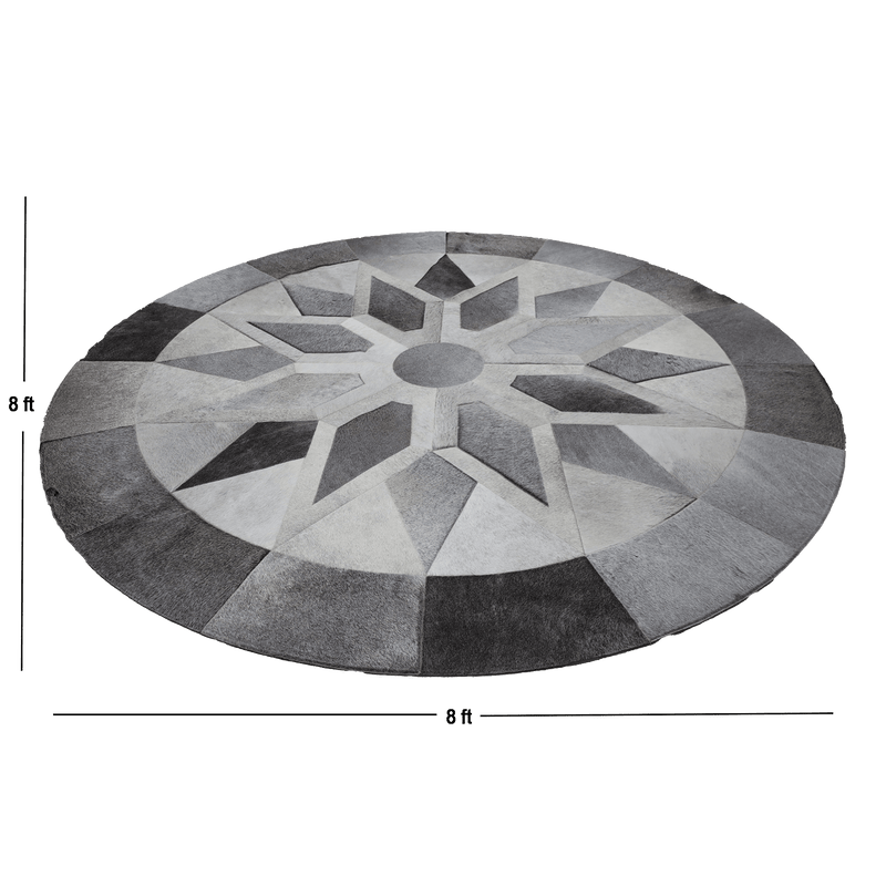 Hematite Geometric Hair On Leather Rug, Round 8' - Coja