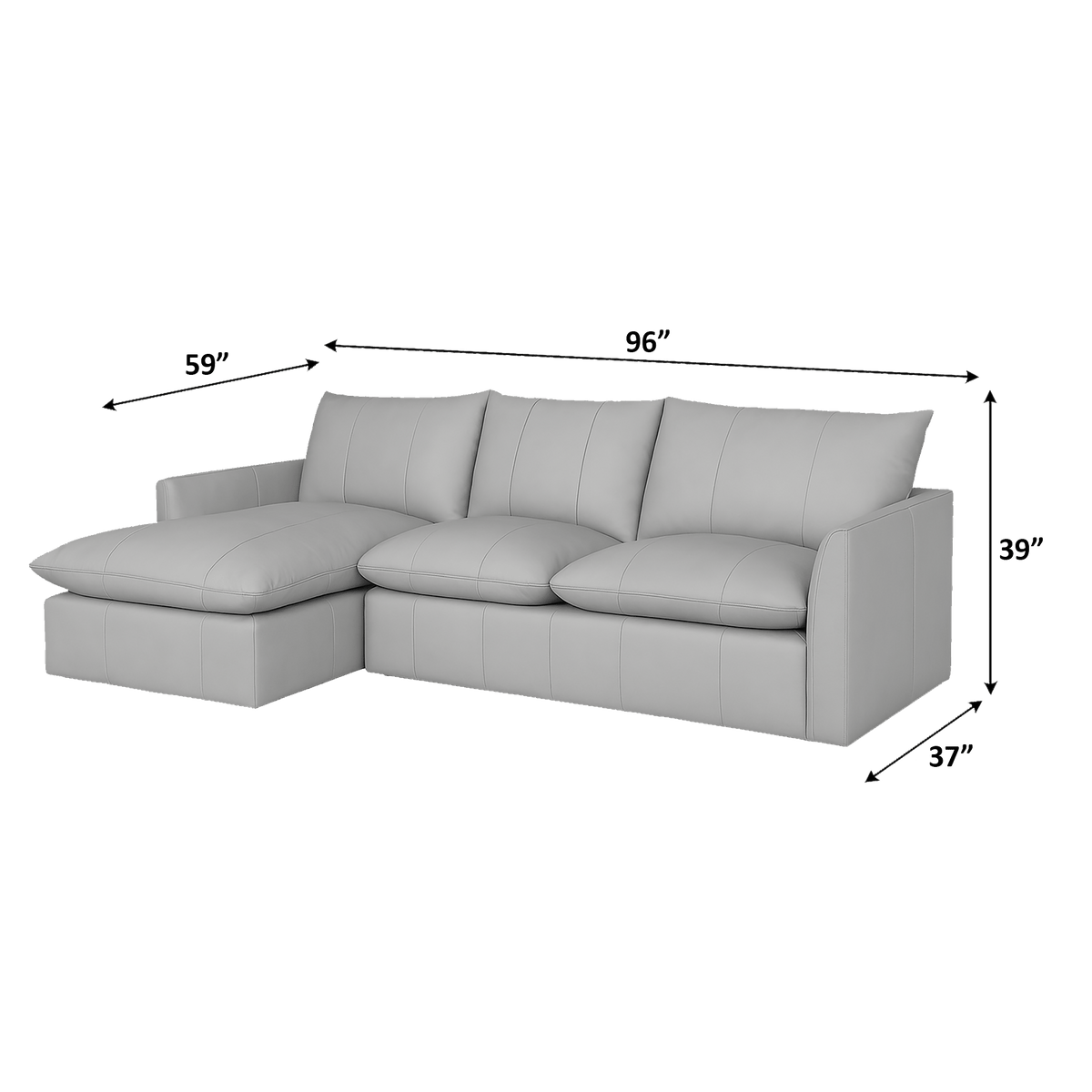 Hopewell 2 - Piece Leather Sofa Chaise, Light Gray - Coja