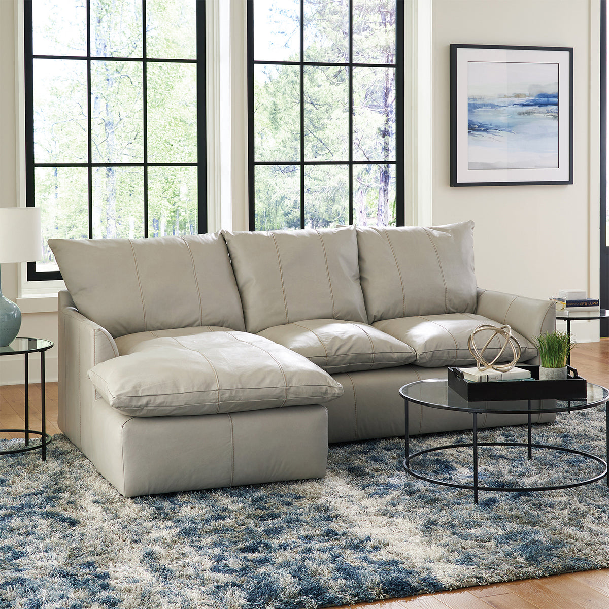 Hopewell 2 - Piece Leather Sofa Chaise, Light Gray - Coja