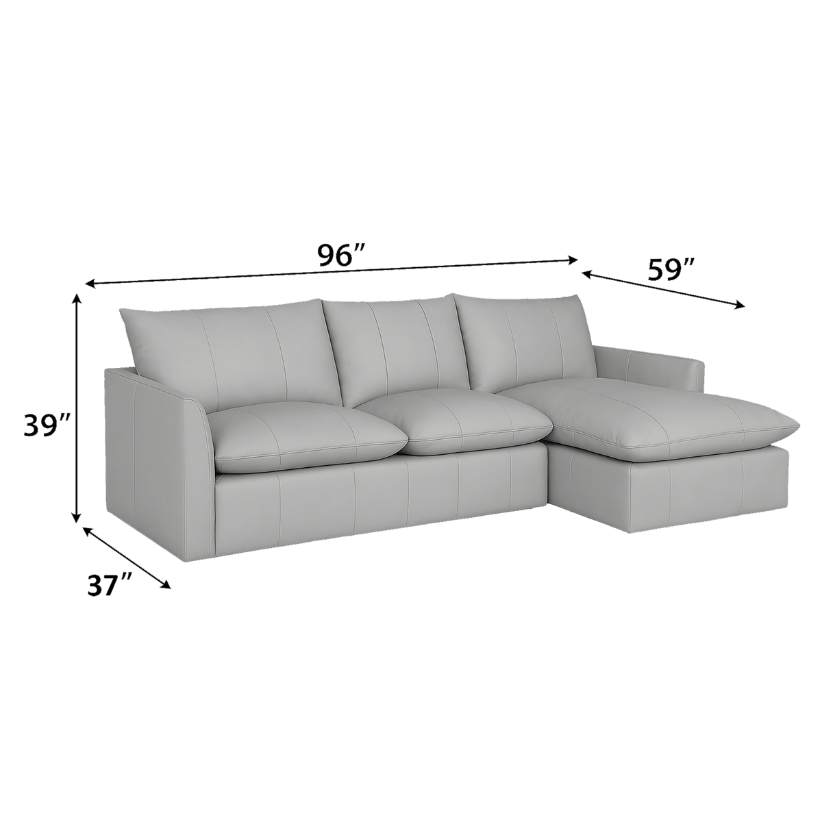 Hopewell 2 - Piece Leather Sofa Chaise, Light Gray - Coja