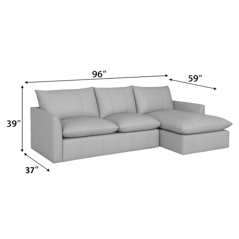 Hopewell 2 - Piece Leather Sofa Chaise, Light Gray - Coja
