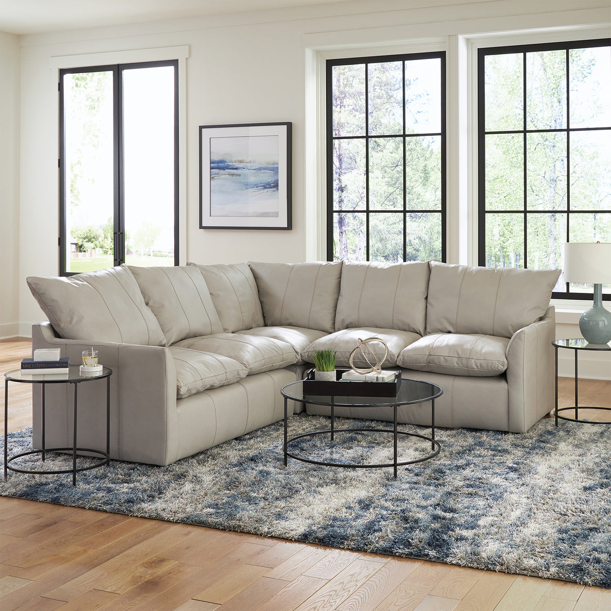 Hopewell 2 - Piece Leather Sectional, Light Gray - Coja