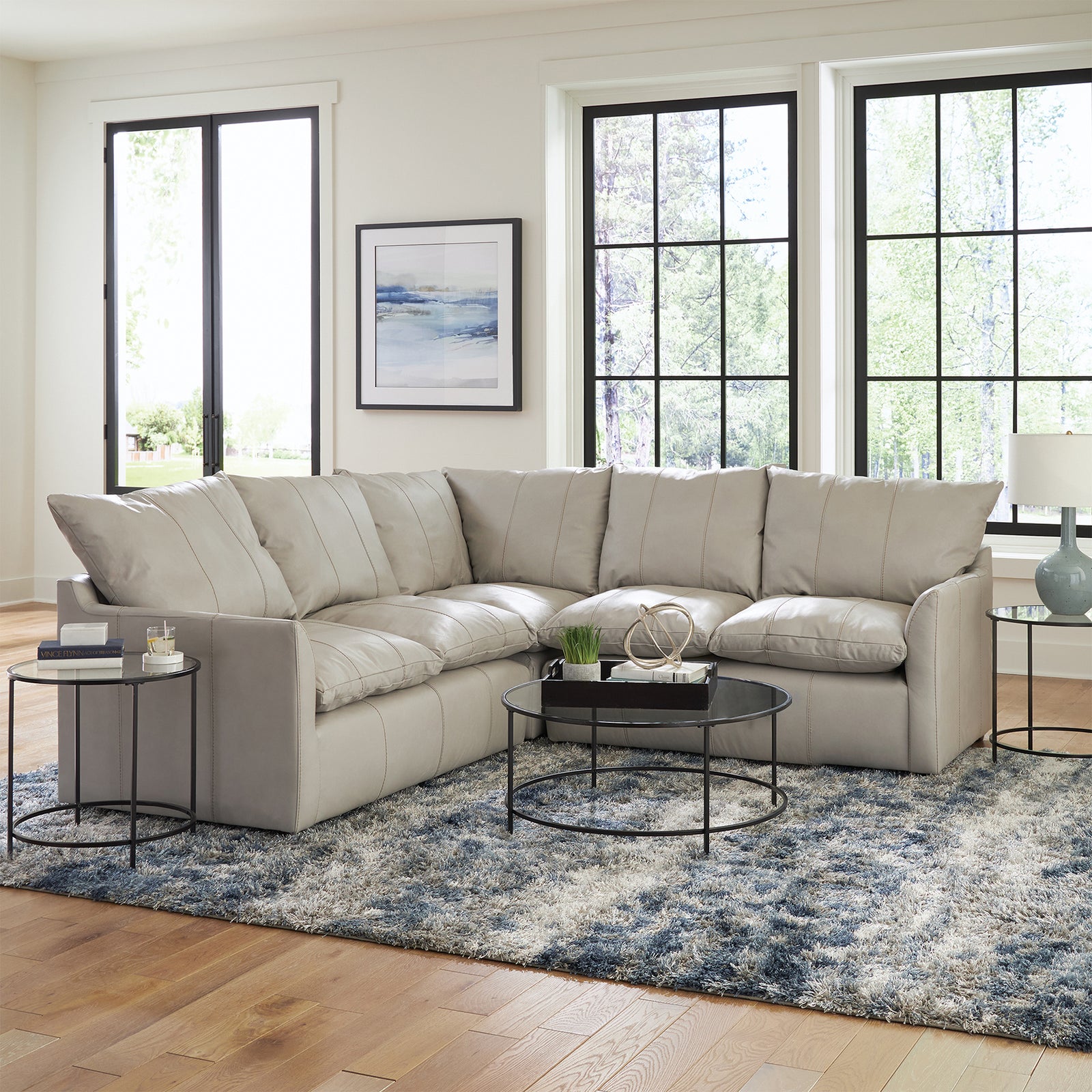 Hopewell 2 - Piece Leather Sectional, Light Gray - Coja