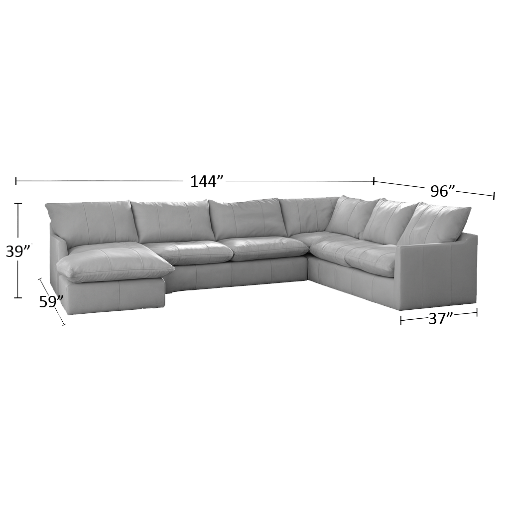 Hopewell 3 - Piece Leather Sectional with Chaise Lounge, Light Gray - Coja