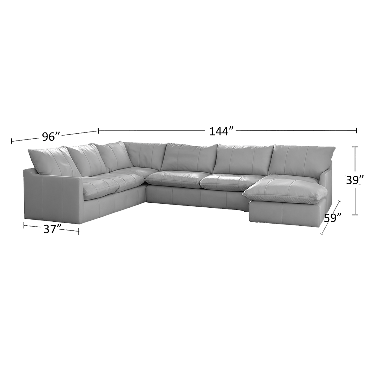 Hopewell 3 - Piece Leather Sectional with Chaise Lounge, Light Gray - Coja