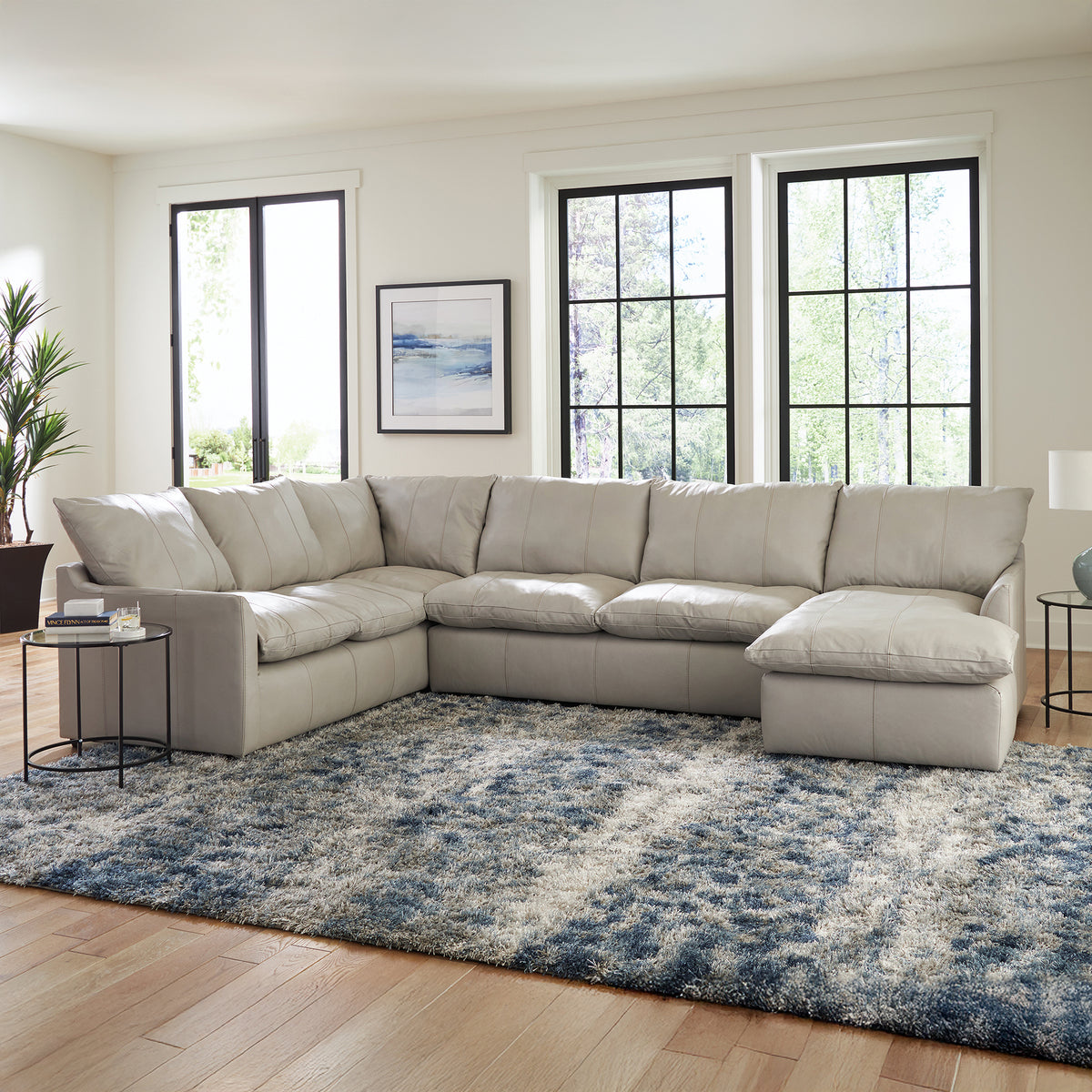 Hopewell 3 - Piece Leather Sectional with Chaise Lounge, Light Gray - Coja