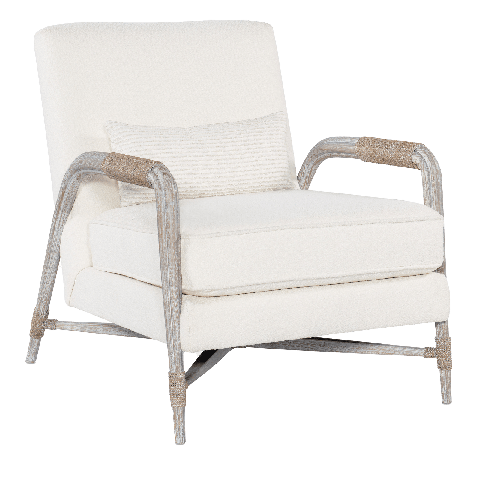 Isela Wood, Fabric and Rope Upholstered Accent Chair, Beige