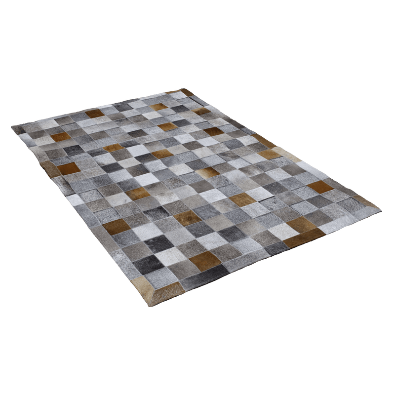 Jadeite Plaid Hair On Leather Rug, Rectangle 4' x 6' - Coja