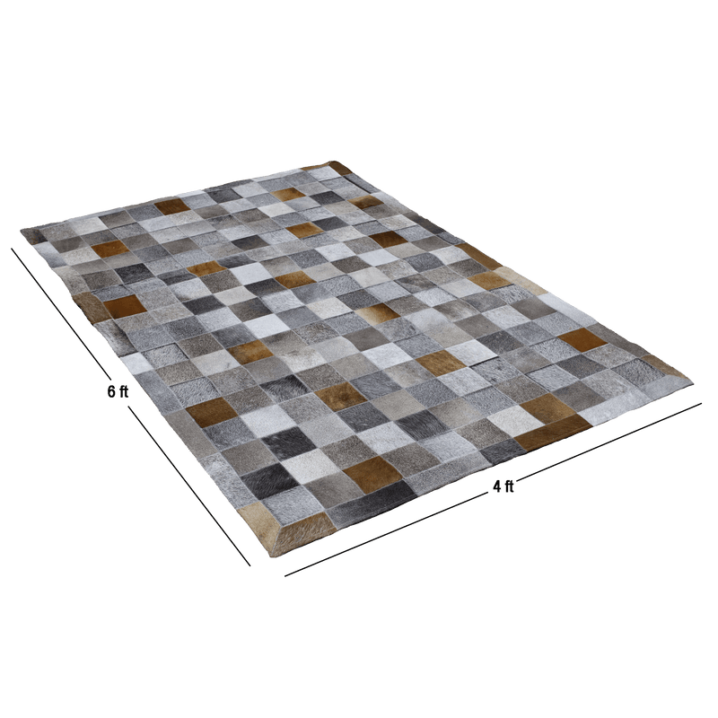 Jadeite Plaid Hair On Leather Rug, Rectangle 4' x 6' - Coja