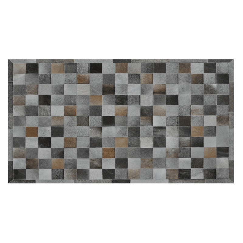 Jadeite Plaid Hair On Leather Rug, Rectangle 4' x 6' - Coja