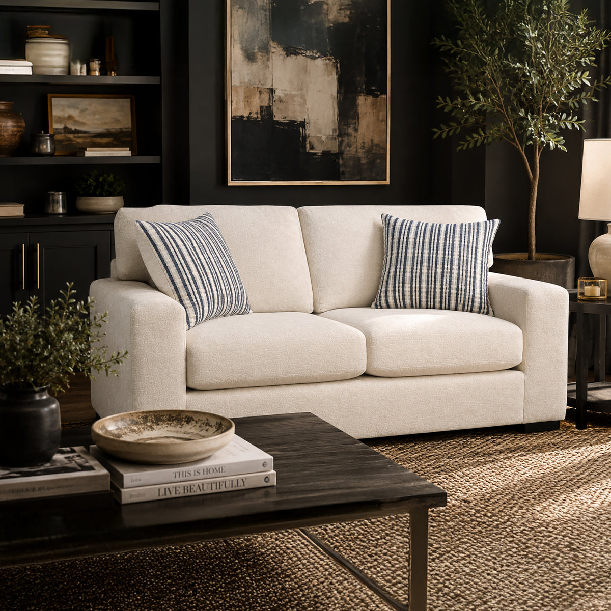 Karat Fabric Loveseat with Accent Cushions, Natural - Coja