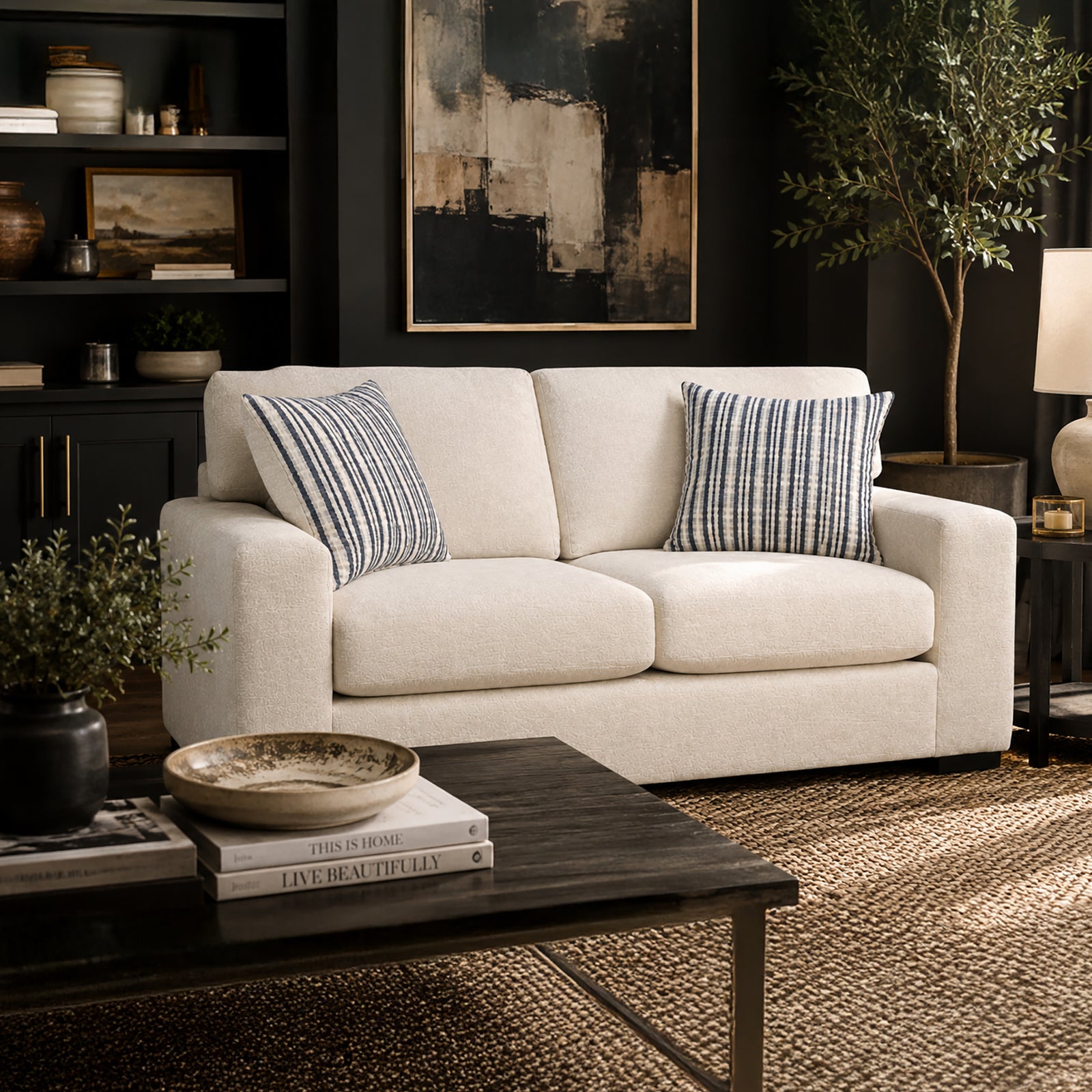 Karat Fabric Loveseat with Accent Cushions, Natural