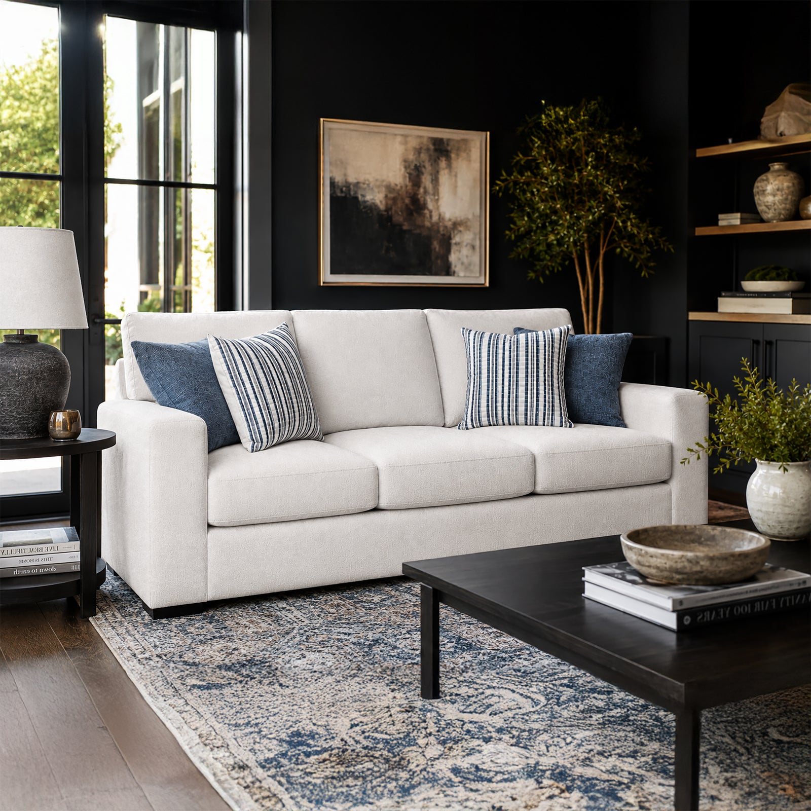 Karat Fabric Sofa with Accent Cushions, Natural - Coja