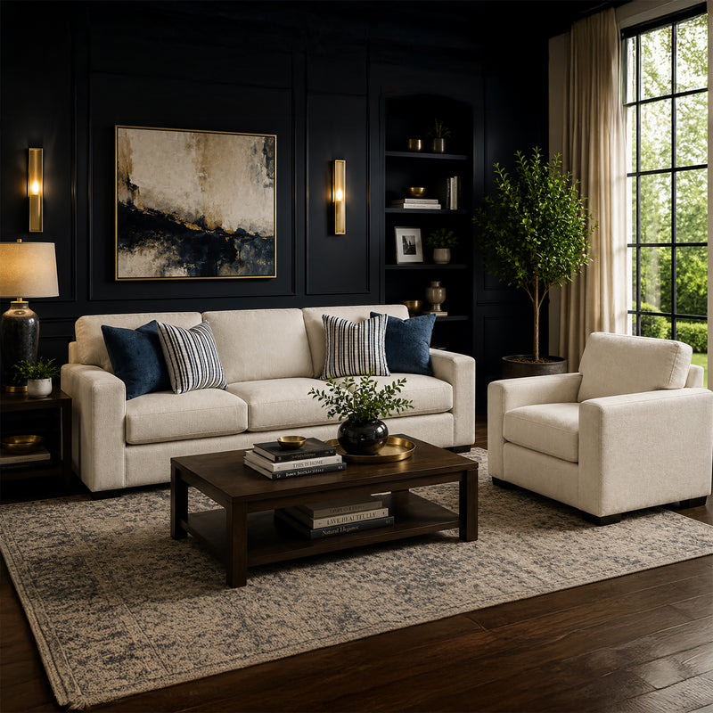 Karat Fabric Sofa & Chair Set with Accent Cushions, Natural - Coja