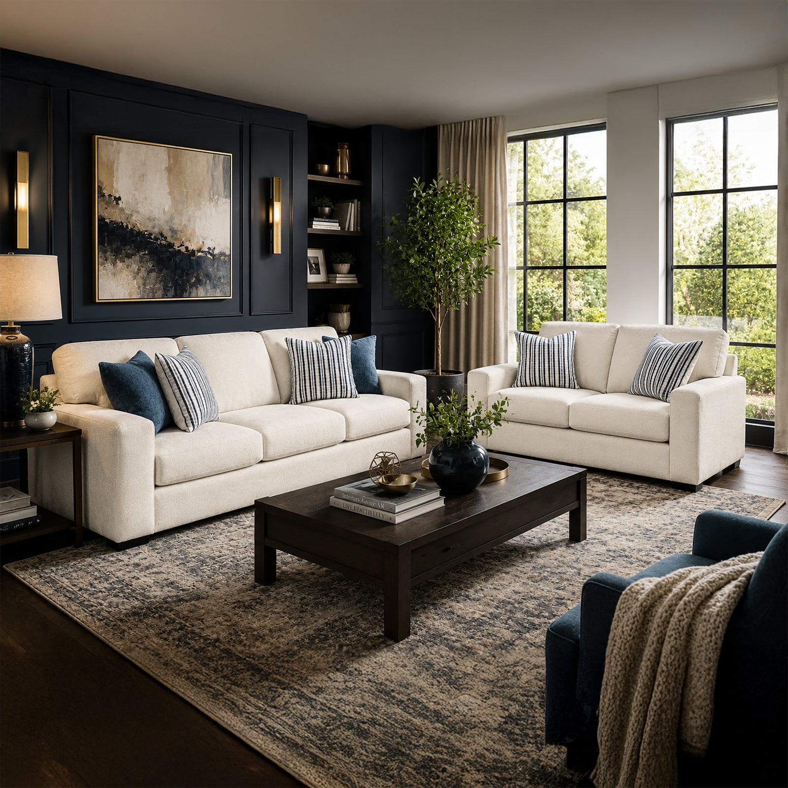 Karat Fabric Sofa & Loveseat Set with Accent Cushions, Natural - Coja