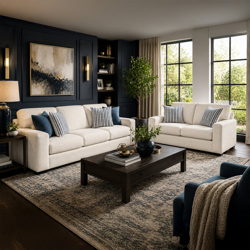 Karat Fabric Sofa & Loveseat Set with Accent Cushions, Natural - Coja