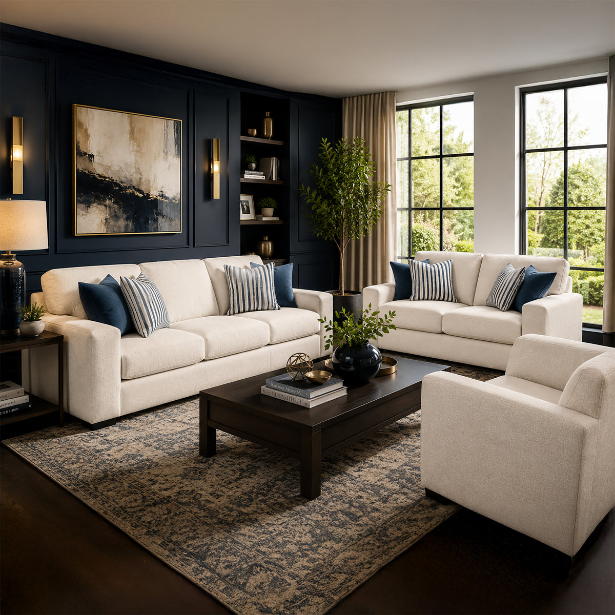 Karat Fabric Sofa, Loveseat & Chair Set with Accent Cushions, Natural - Coja