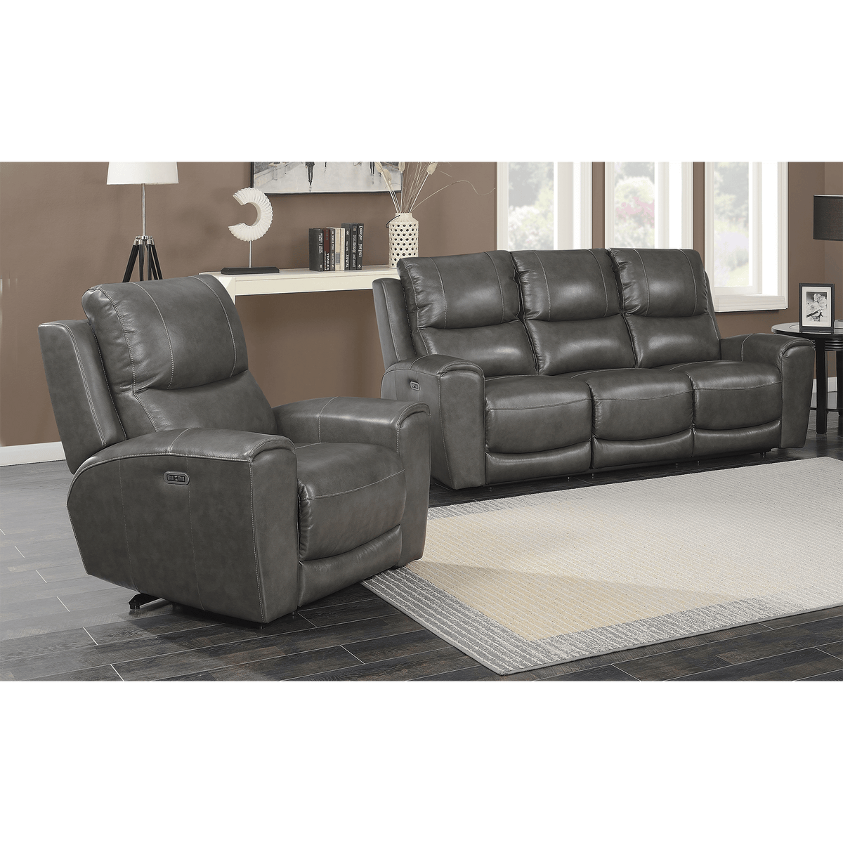 Leogane Leather Power Reclining Sofa and Recliner Set with Articulating Headrest and USB Ports - Coja