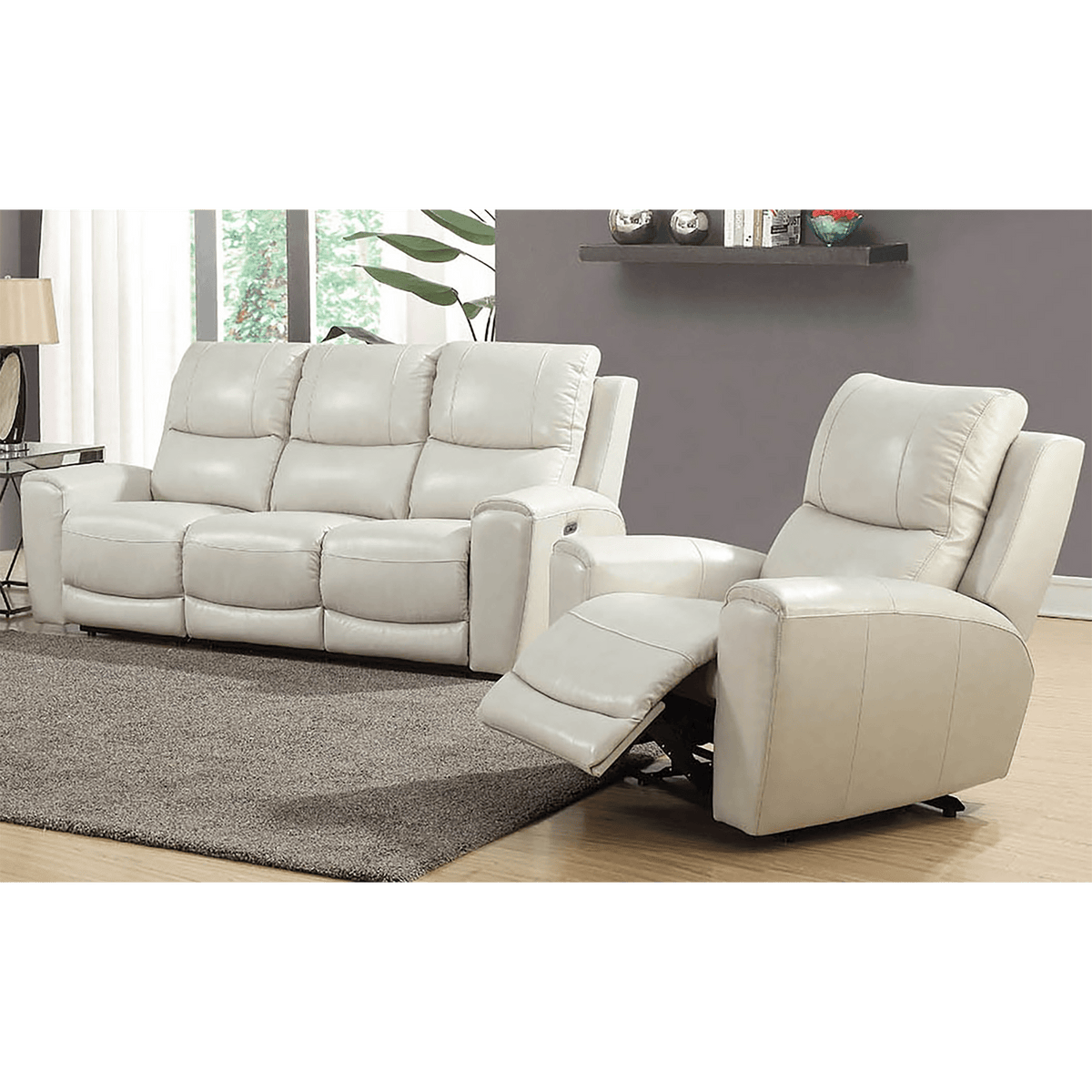 Leogane Leather Power Reclining Sofa and Recliner Set with Articulating Headrest and USB Ports - Coja