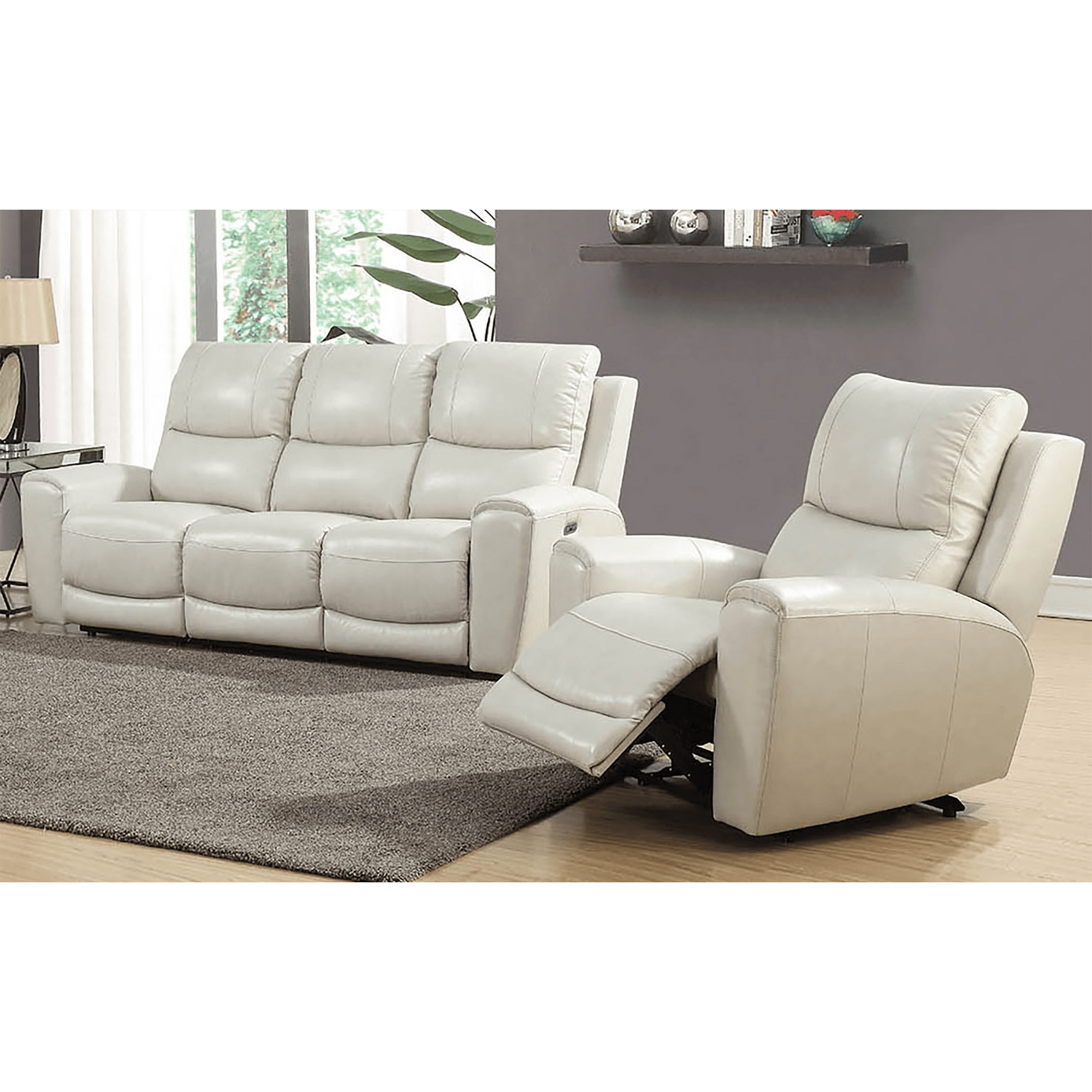 Leogane Leather Power Reclining Sofa and Recliner Set with Articulating Headrest and USB Ports - Coja