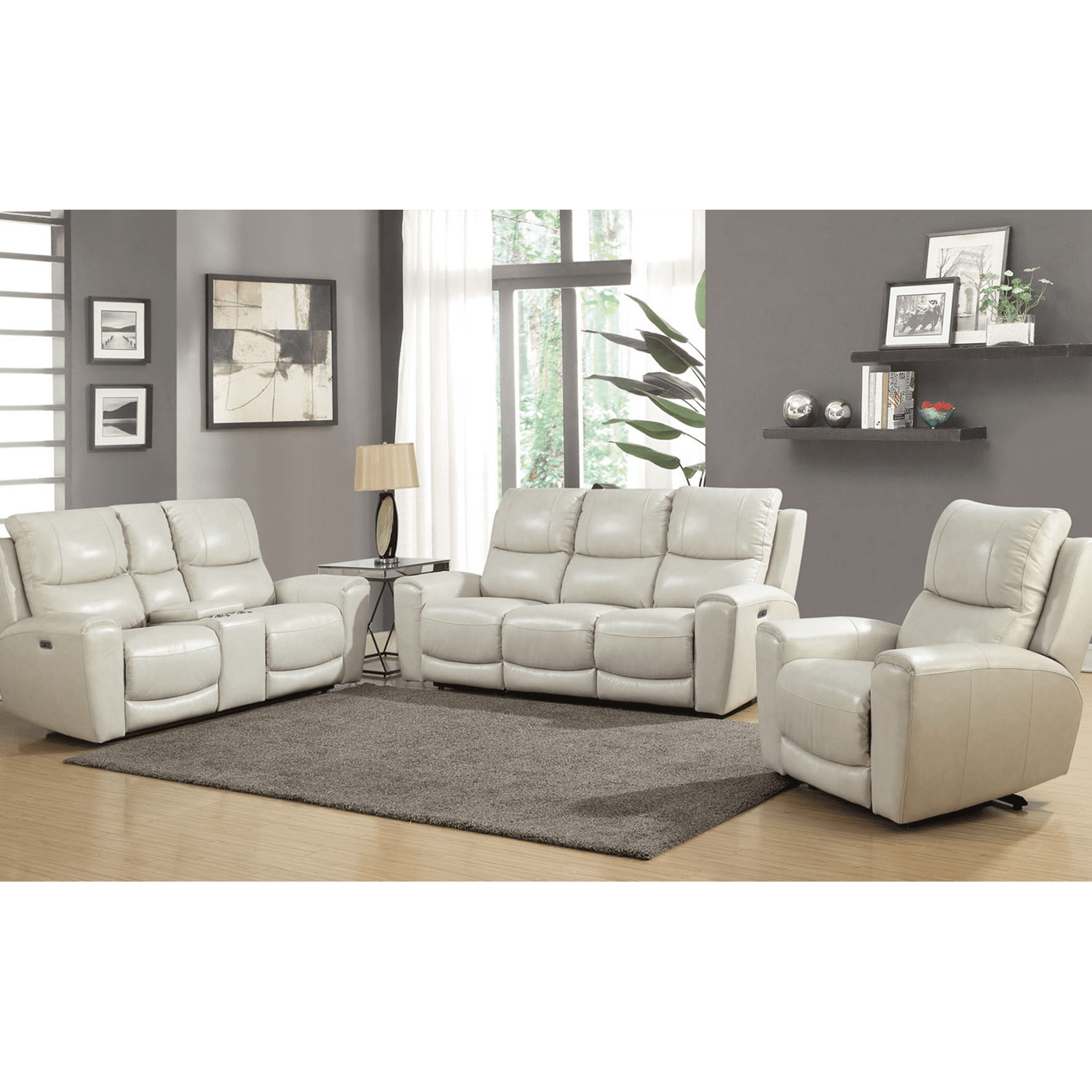 Leogane Sofa, Loveseat and Chair Power Reclining Set with Articulating Headrest and USB Ports