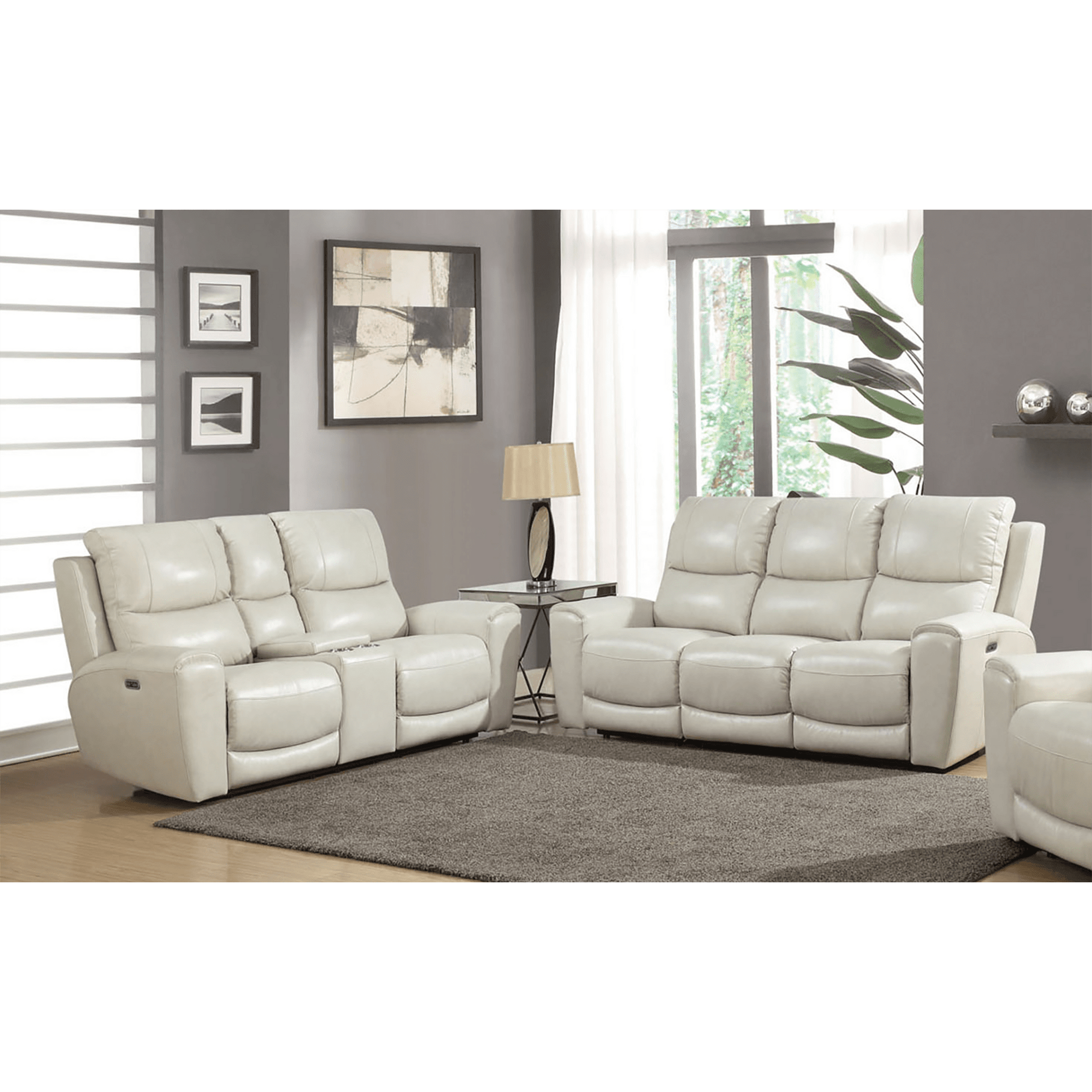 Leogane Leather Power Reclining Sofa and Loveseat Set with Articulating Headrest and USB Ports