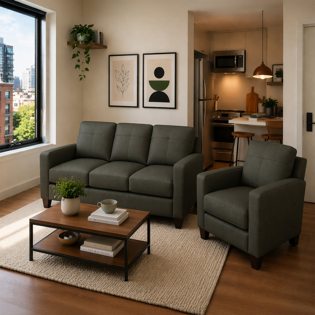 Linear Leather Sofa & Chair Set - Coja