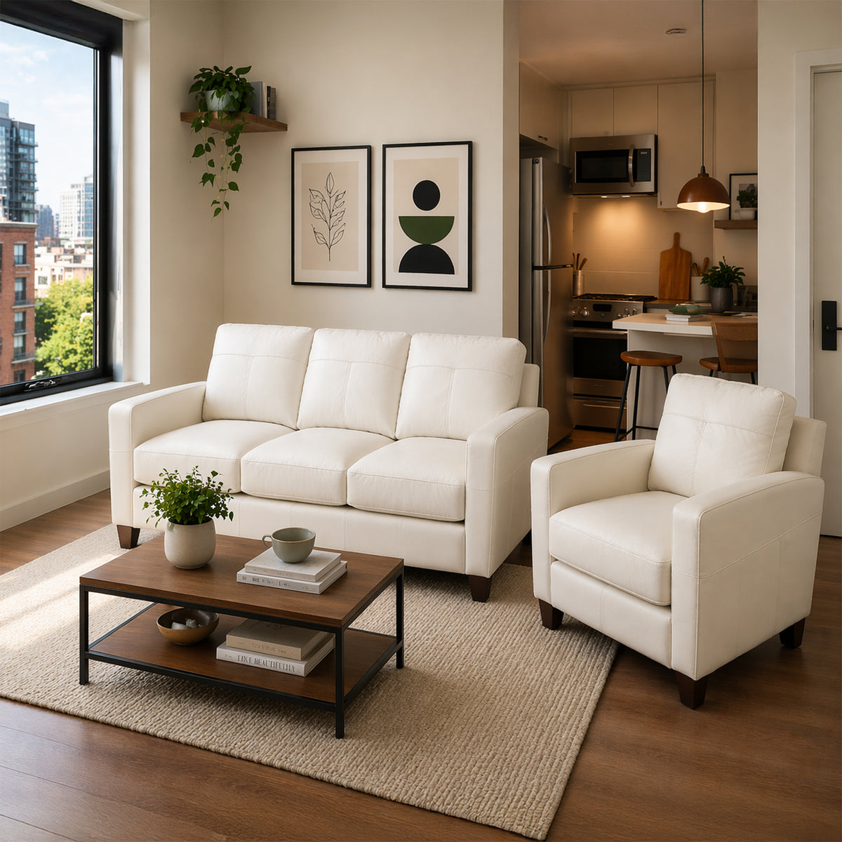 Linear Leather Sofa & Chair Set - Coja