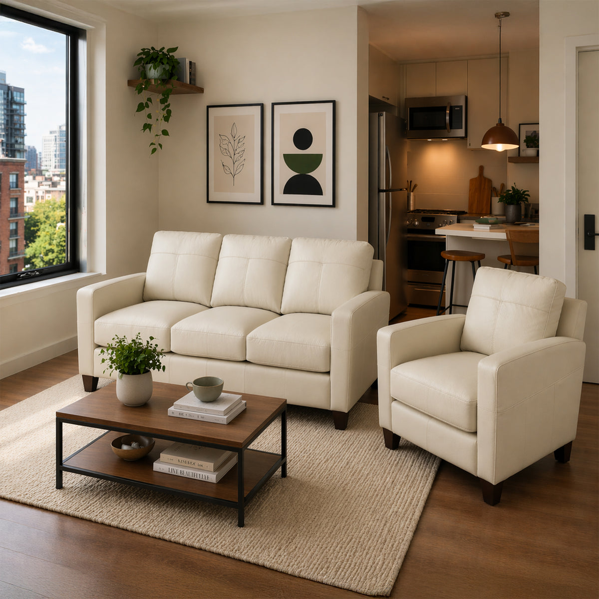 Linear Leather Sofa & Chair Set - Coja