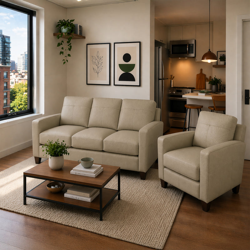 Linear Leather Sofa & Chair Set - Coja