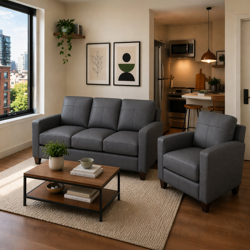 Linear Leather Sofa & Chair Set - Coja