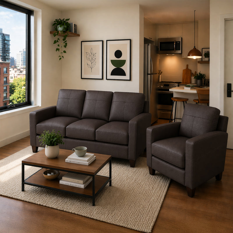 Linear Leather Sofa & Chair Set - Coja