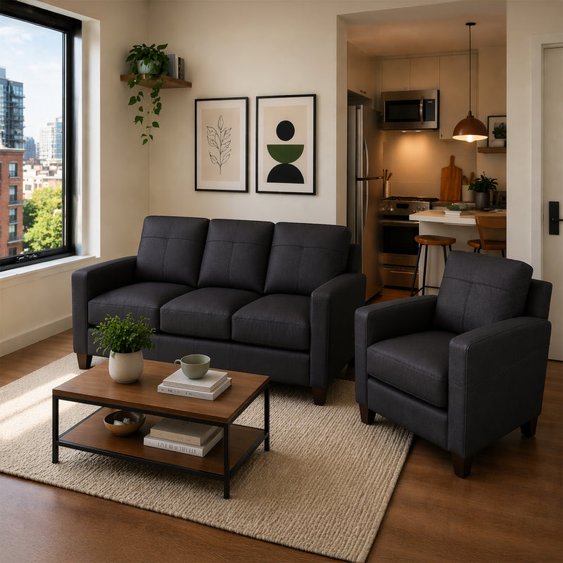 Linear Leather Sofa & Chair Set - Coja