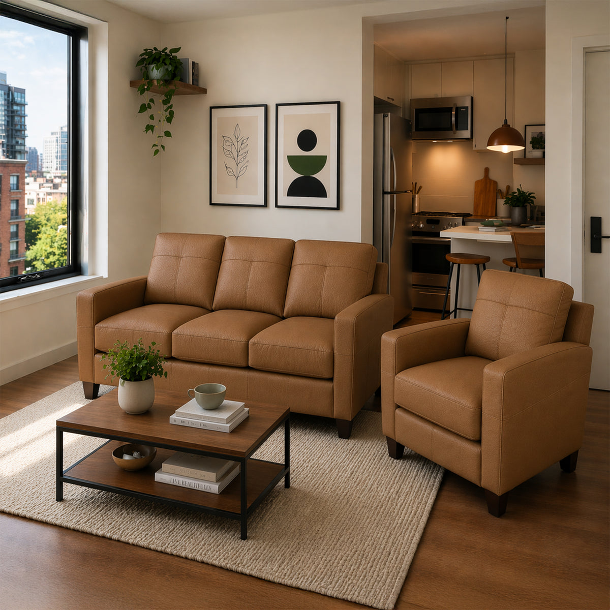 Linear Leather Sofa & Chair Set - Coja