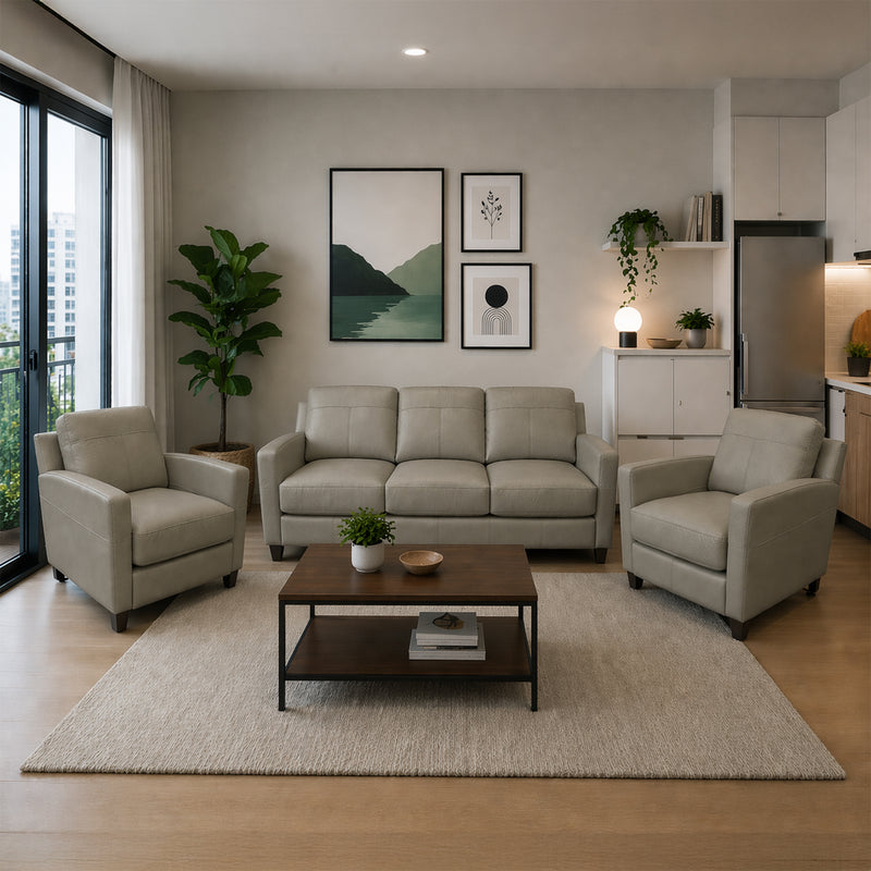 Linear Leather Sofa & Two Chair Set - Coja