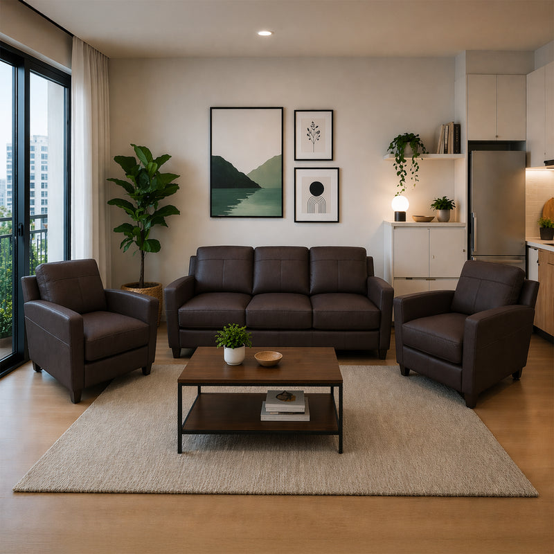 Linear Leather Sofa & Two Chair Set - Coja