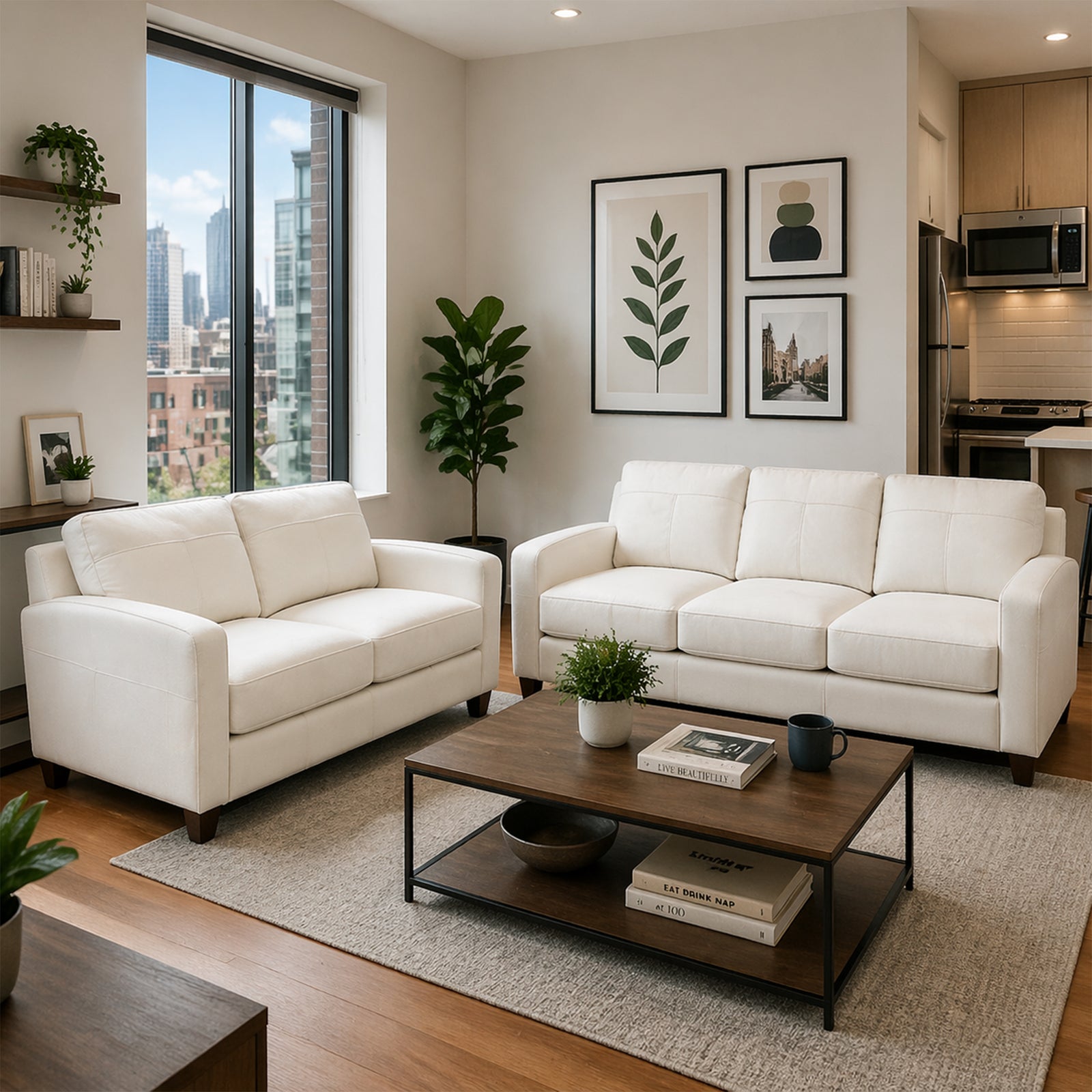 Linear Leather Sofa & Loveseat Set - Coja