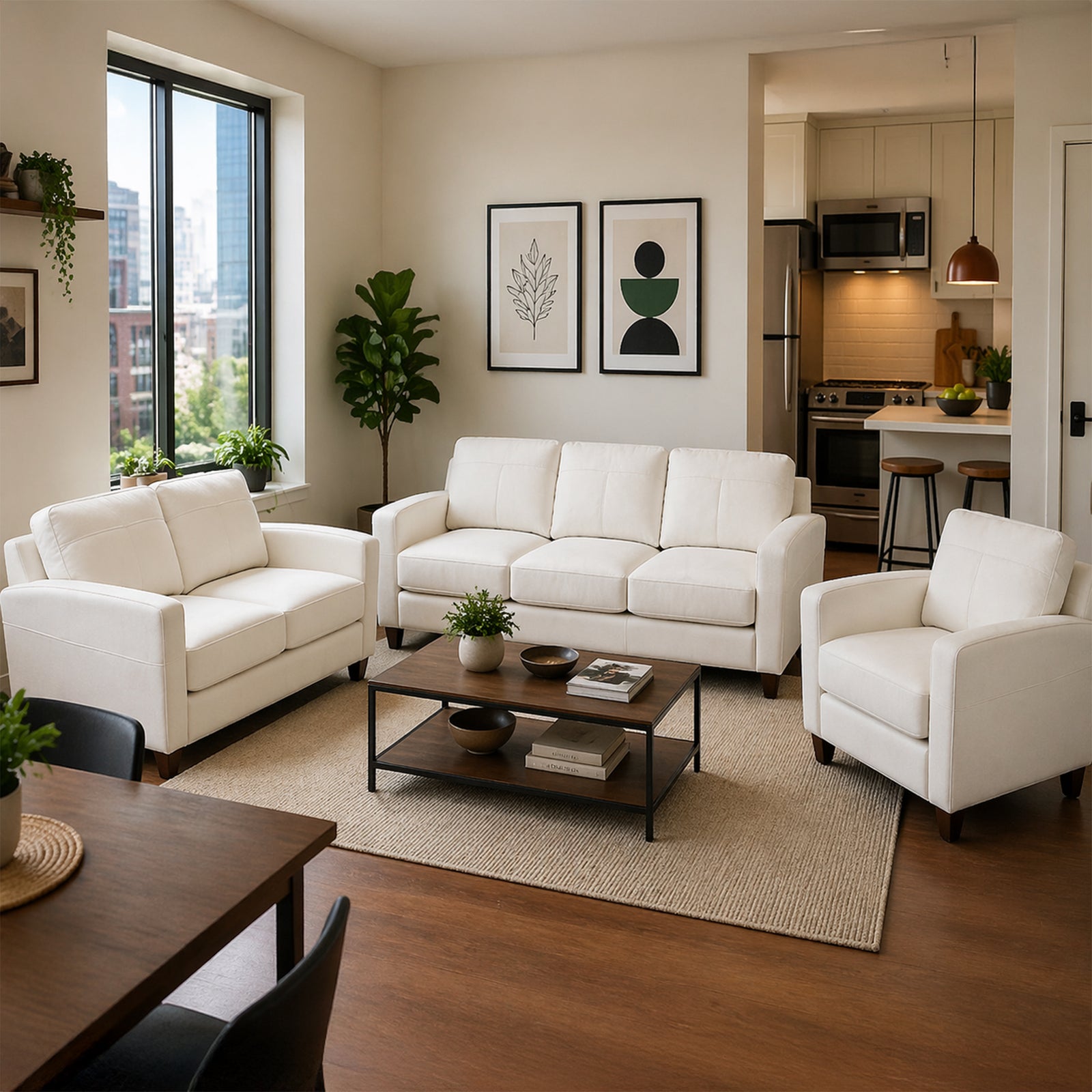 Linear Leather Sofa, Loveseat & Chair Set - Coja