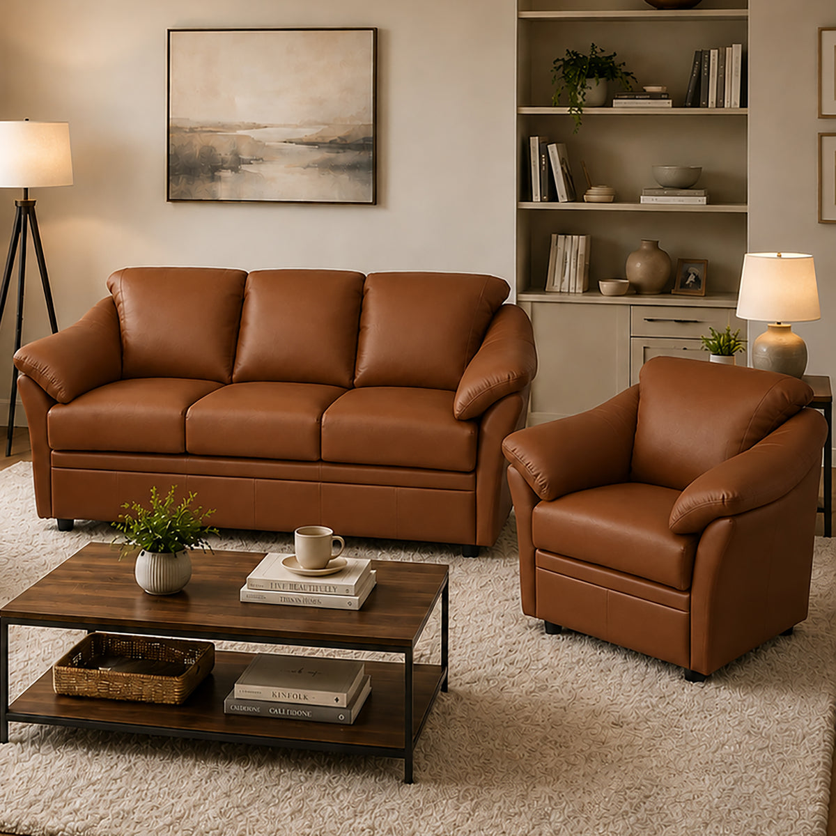 Lyons Leather Sofa & Chair Set - Coja