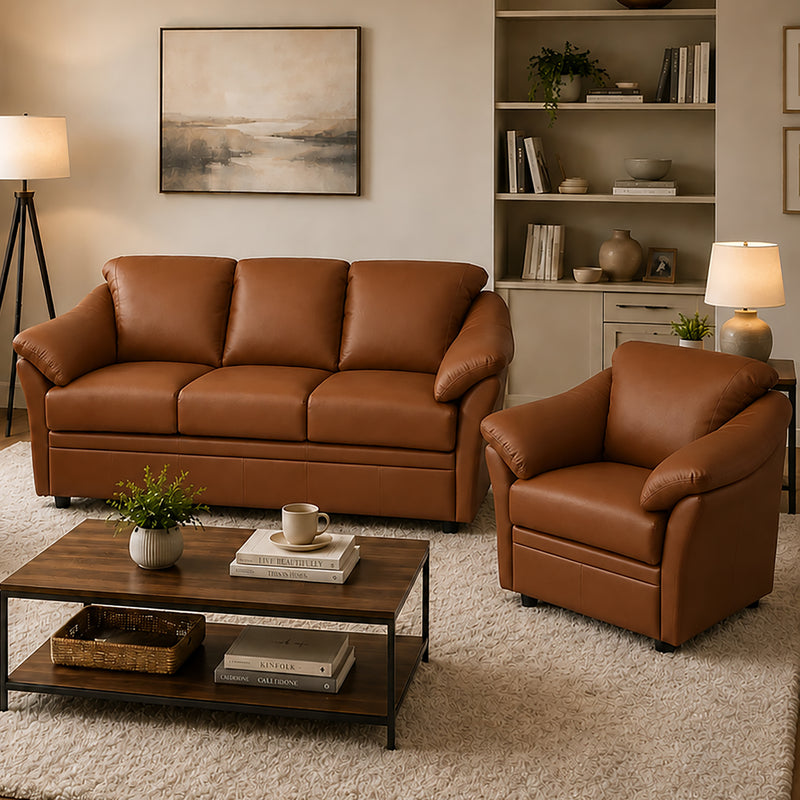 Lyons Leather Sofa & Chair Set - Coja
